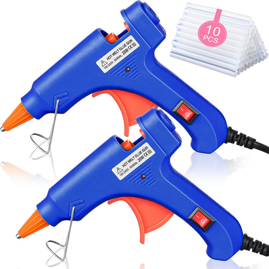 2 Pieces Mini Hot Glue Gun with 10 Glue Sticks for Class Projects Small Hot Melt Gun for Kids Low Temp Glue Gun with Rubber Protector Craft Glue Gun for DIY Arts, Sealing, Home Repairs, 20 W