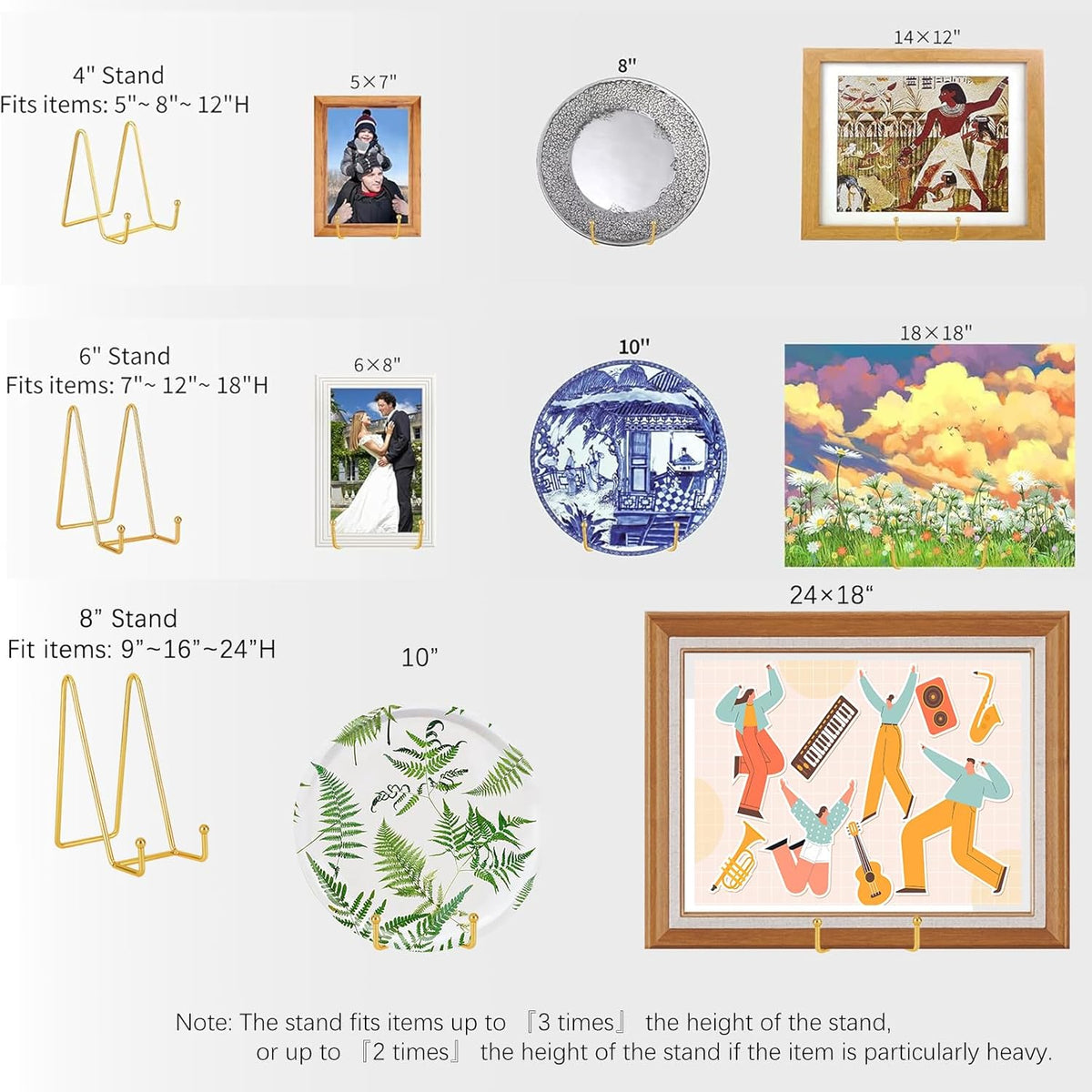 IBosins 5 Pack 8 Inch Plate Holder Display Stands, Large Metal Gold Frame Stand for Picture, Book, Photo Easel, Creation, Collectibles