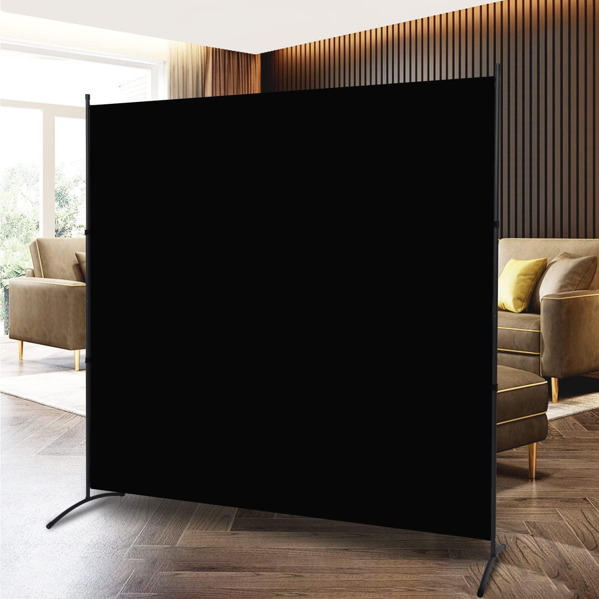 Room Divider 6FT Folding Privacy Screens, Partition Room Dividers w/Freestanding Design, Portable Wall Divider for Room Separtation, Fabric Screen Panel for Home Office Dorm (Black, 1 Panel)
