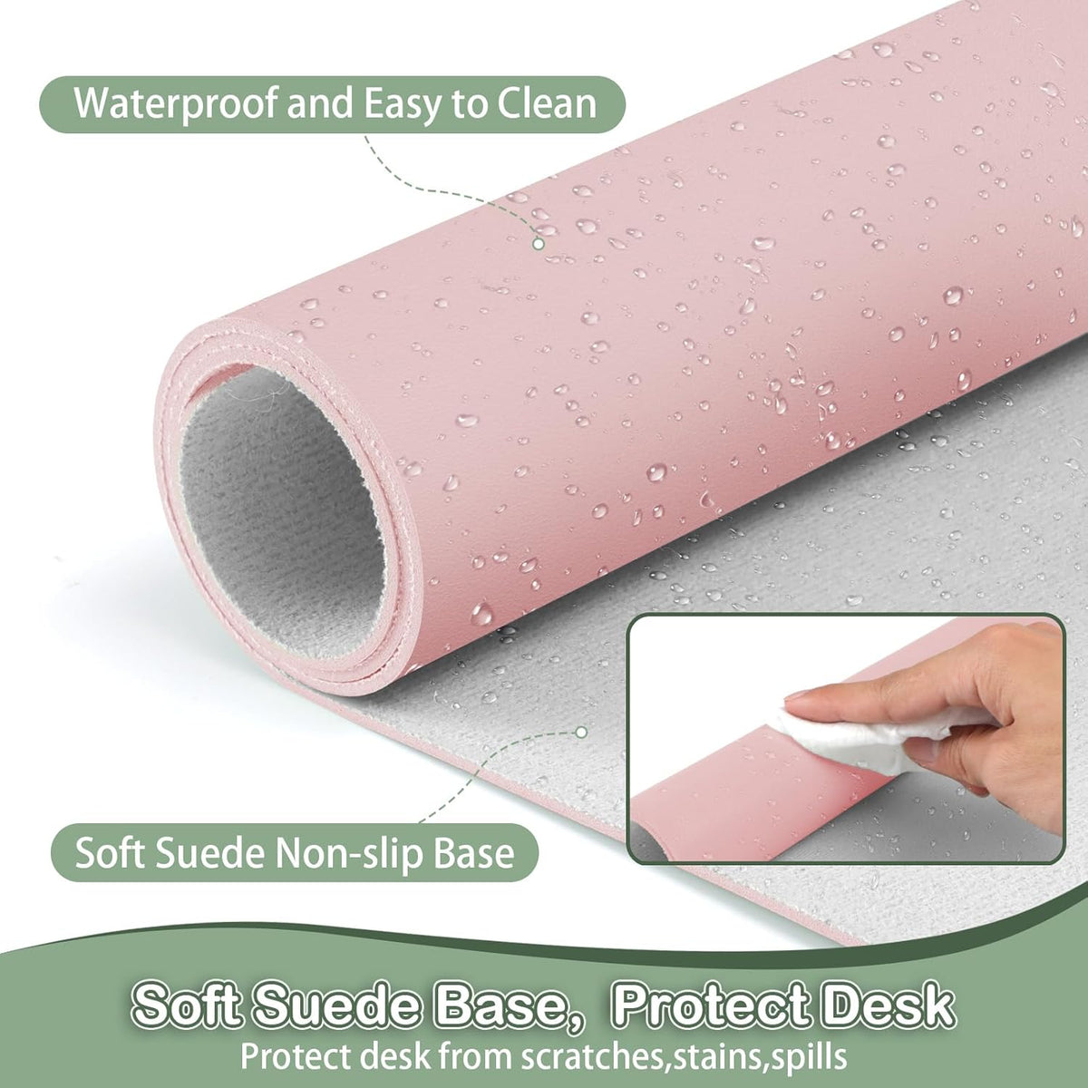 Boutilon Leather Desk Pad Protector,Non-Slip Mouse Pad,Laptop Desk Pad,Office Mouse Mat,Waterproof Leather Desk Blotter,Desk Writing Pad for Office and Home (M-Light Pink,30"x14")