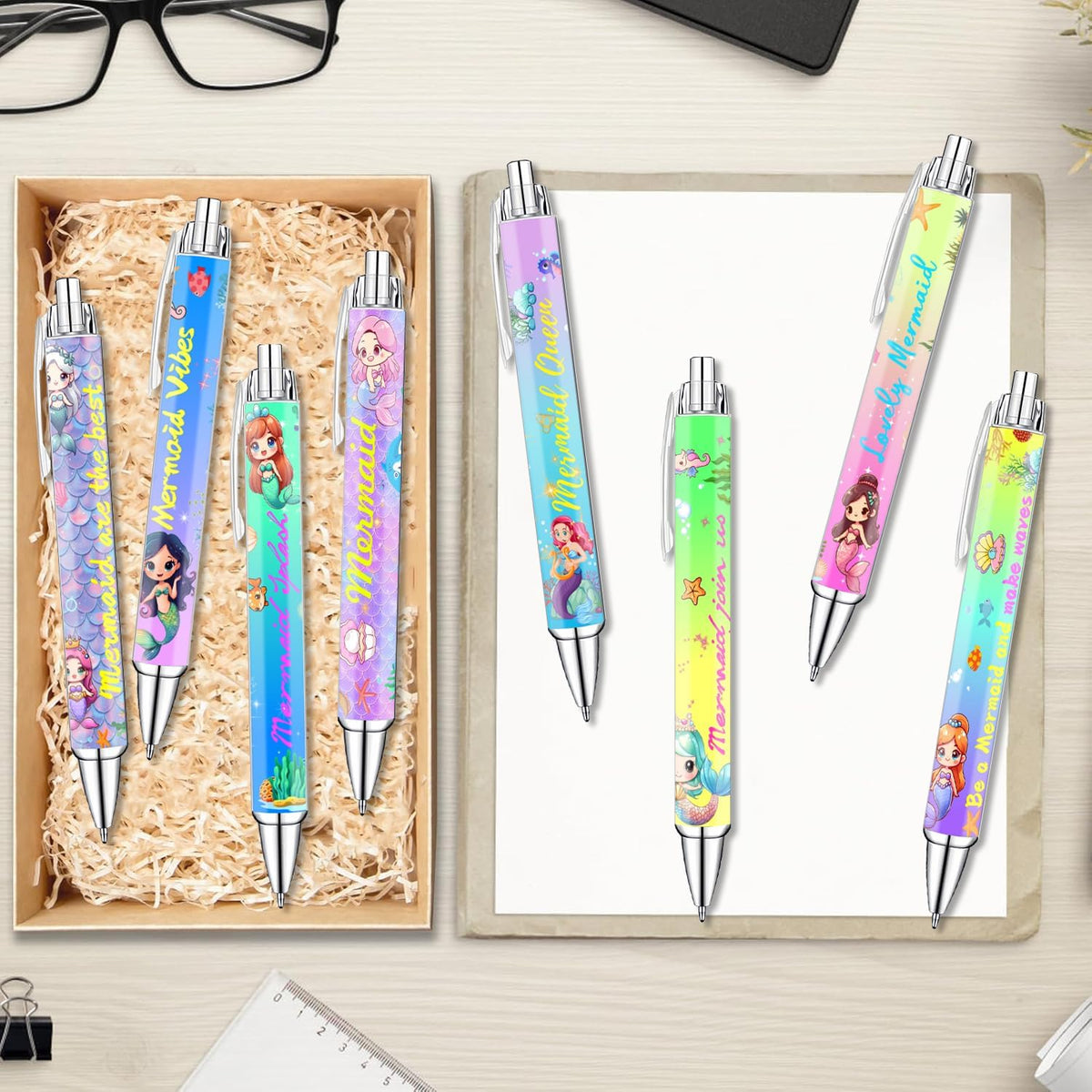 Mermaid Pens for Girls – Cute Mermaid-Themed Ballpoint Pen Set for Kids, Teens, and Ocean Lovers – Fun Stationery Gift for School, Journaling, Drawing, or Writing – 8 Colorful Pens with Smooth Ink