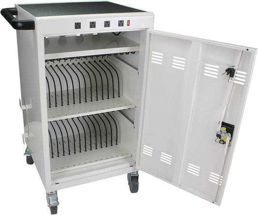 36 Device Charging Cart, Laptop and Tablet Storage Cart, Holds Up to 16.3" with Cord Management, Front and Rear Door Locks, Classroom or Office Charging Cabinet.White with 4 Position Power Strip