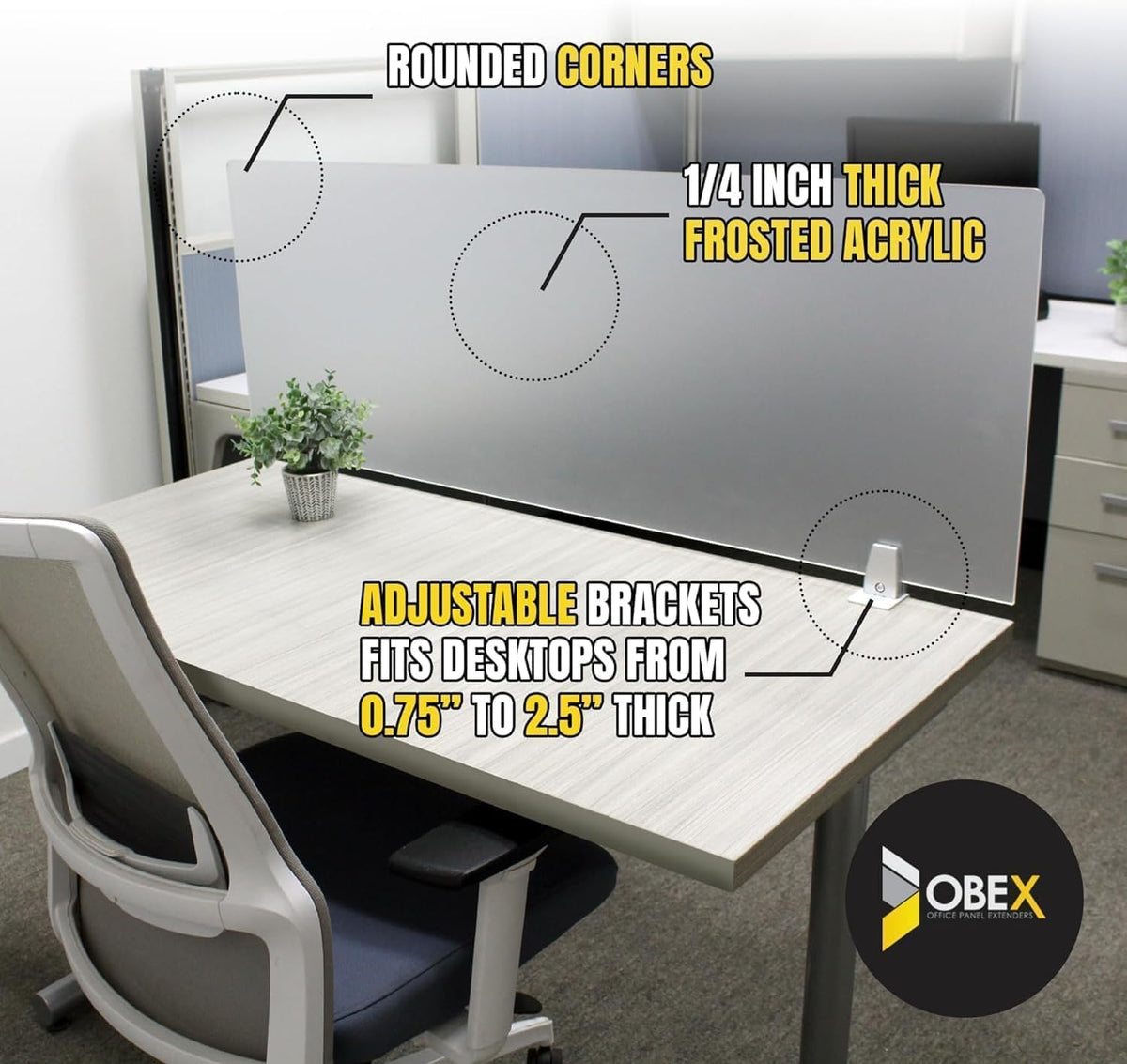 OBEX Clear Acrylic Desk Mounted Privacy Panel, 18" x 72", Clear