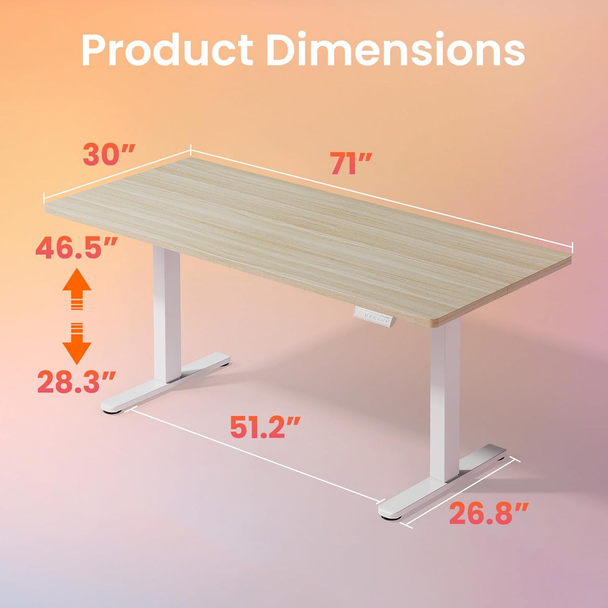 HUANUO 71 x 30 inch Electric Standing Desk Adjustable Height, 4 Memory Height Settings, Sit Stand Up Desk for Home Office & Computer Workstation, LightWalnut