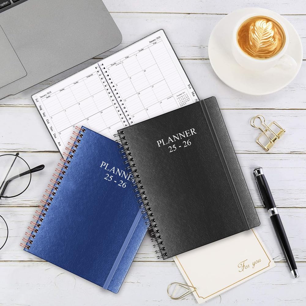 Planner 2025-2026 - Weekly & Monthly Planner Runs from Jul 2025 to Jun 2026, 8.5 x 11", 12 Month Tabs, Inner Pocket, PU Leather Cover with Twin-Wire Binding, Monthly Planners 2025-2026, Black