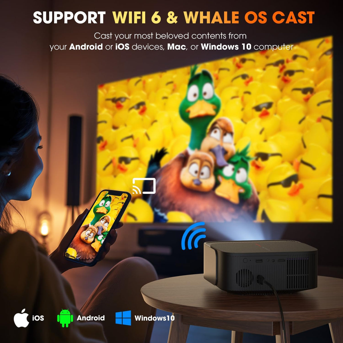 [2025 Netflix-Licensed | 386+ Built-in Apps] DBPOWER E2 Smart Projector with WiFi and Bluetooth, Mini Projector 4K Support with Netflix, Youtube, Disney+, Hulu, Max, Crunchyroll w Portable Case