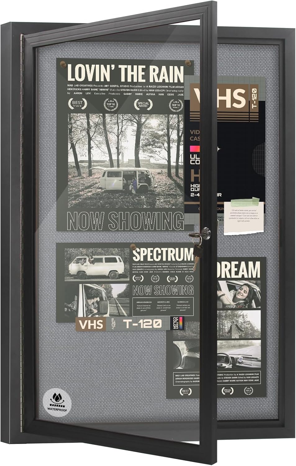 Lockable Outdoor Enclosed Bulletin Board,Weatherproof Cork Noticeboard with Locking Door, Wall-Mounted Aluminum Frame Display Case for Office, Home, School (Black Frame | Greyfelt Surface, 36x24 inch)