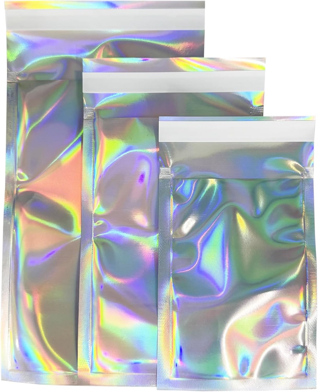 PABCK 100 Pack 3.94x5.91+1.18 inch Holographic Metallic Poly Mailers Self Sealing Packaging Aluminum Foil Glitter Bags Shipping Envelopes Mailing Storage Pouches for Shipping Packaging
