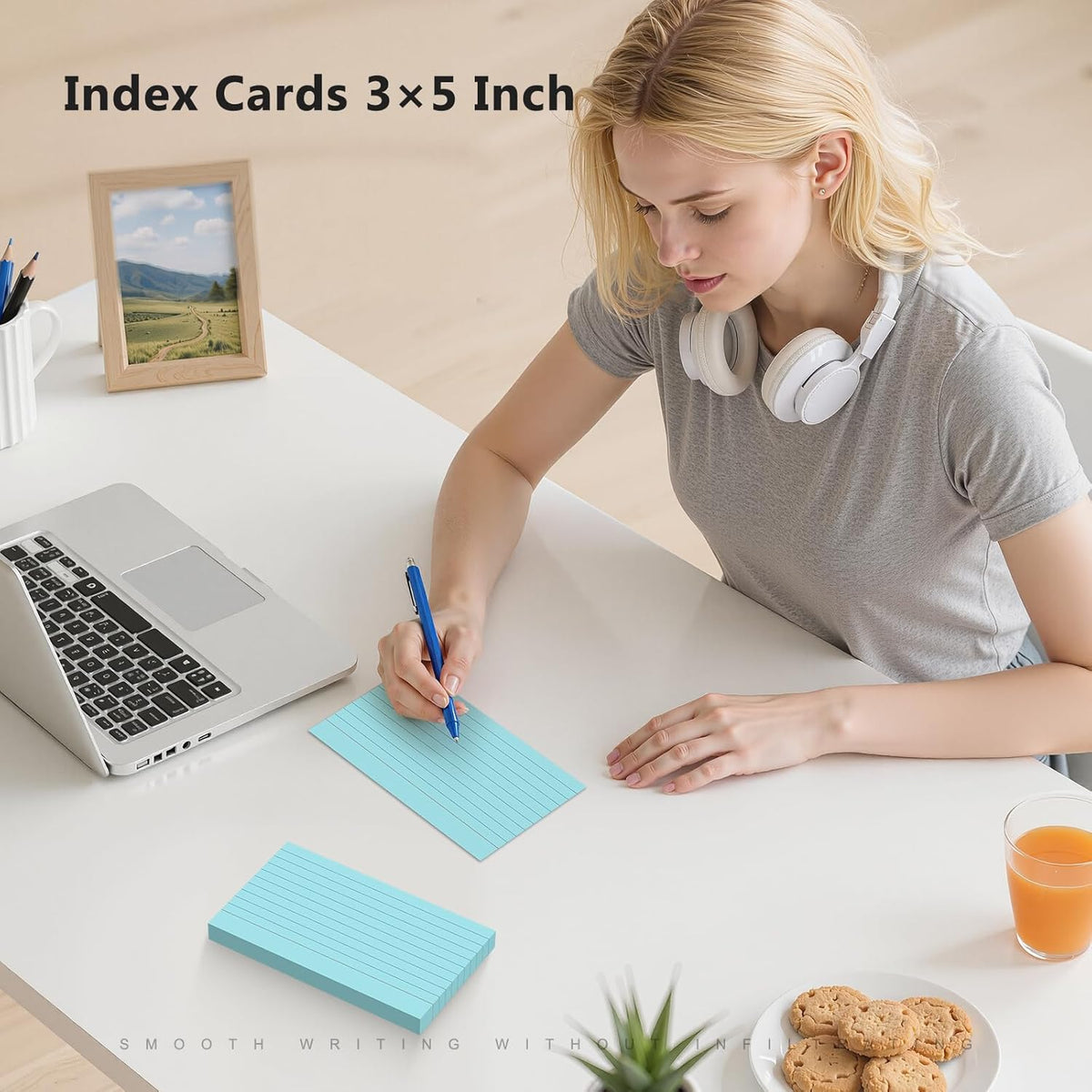 250 Count Index Cards 3 x 5 Inch, Heavyweight Blue Lined Note Cards Portable Ruled Flash Cards Perfect for Studying and Organizing, Note Taking Study Flashcards for Home, School and Office