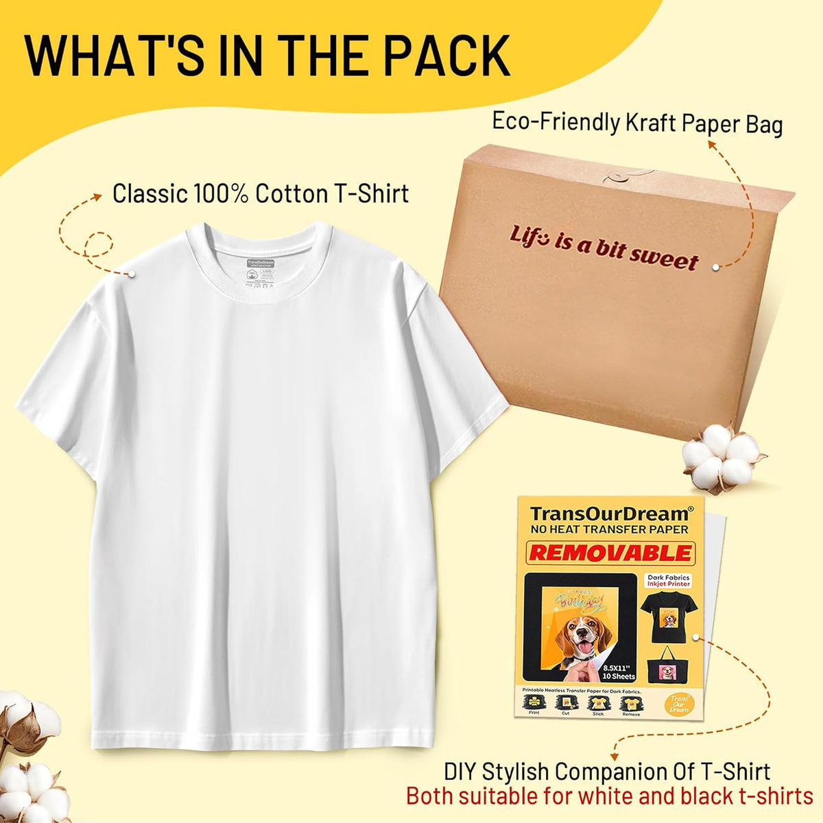 TransOurDream Heavyweight Cotton Blank T-Shirt, Short Sleeve Crew Neck Tee for Heat Transfer, Classic Fit Men's T-Shirts