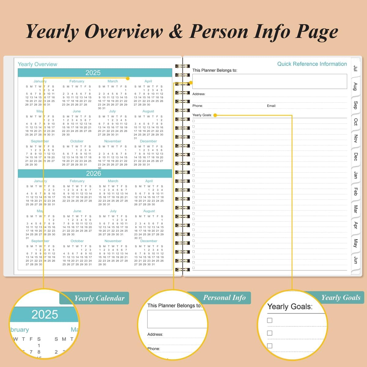 2025-2026 Daily & Monthly Planner - One Page Per Day, Daily Planner from July 2025 to June 2026, Planner 2025-2026 with 12 Monthly Tabs, 8.5" x 11", Rose Leaf