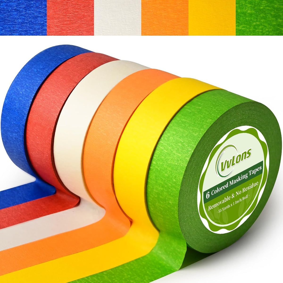 Colored Masking Tape, 990 Feet x 1 Inch Colored Painters Tape Remove Easily for Arts Crafts DIY, 6 Pack Colorful Craft Tape for Decorative Labeling Automotive Watercolor Painting Kids Art Supplies