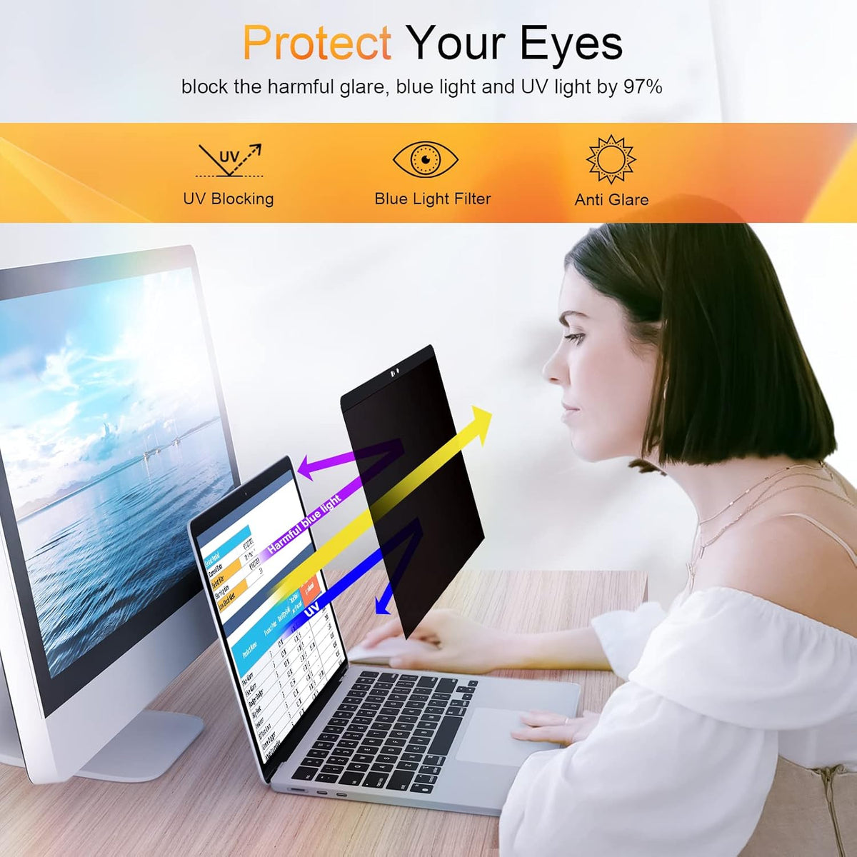Magnetic Privacy Screen MacBook Pro 13 Inch (2012-2015), Removable Anti Blue Light Glare Filter Laptop Privacy Screen Protector with Camera Cover for Apple Mac 13''