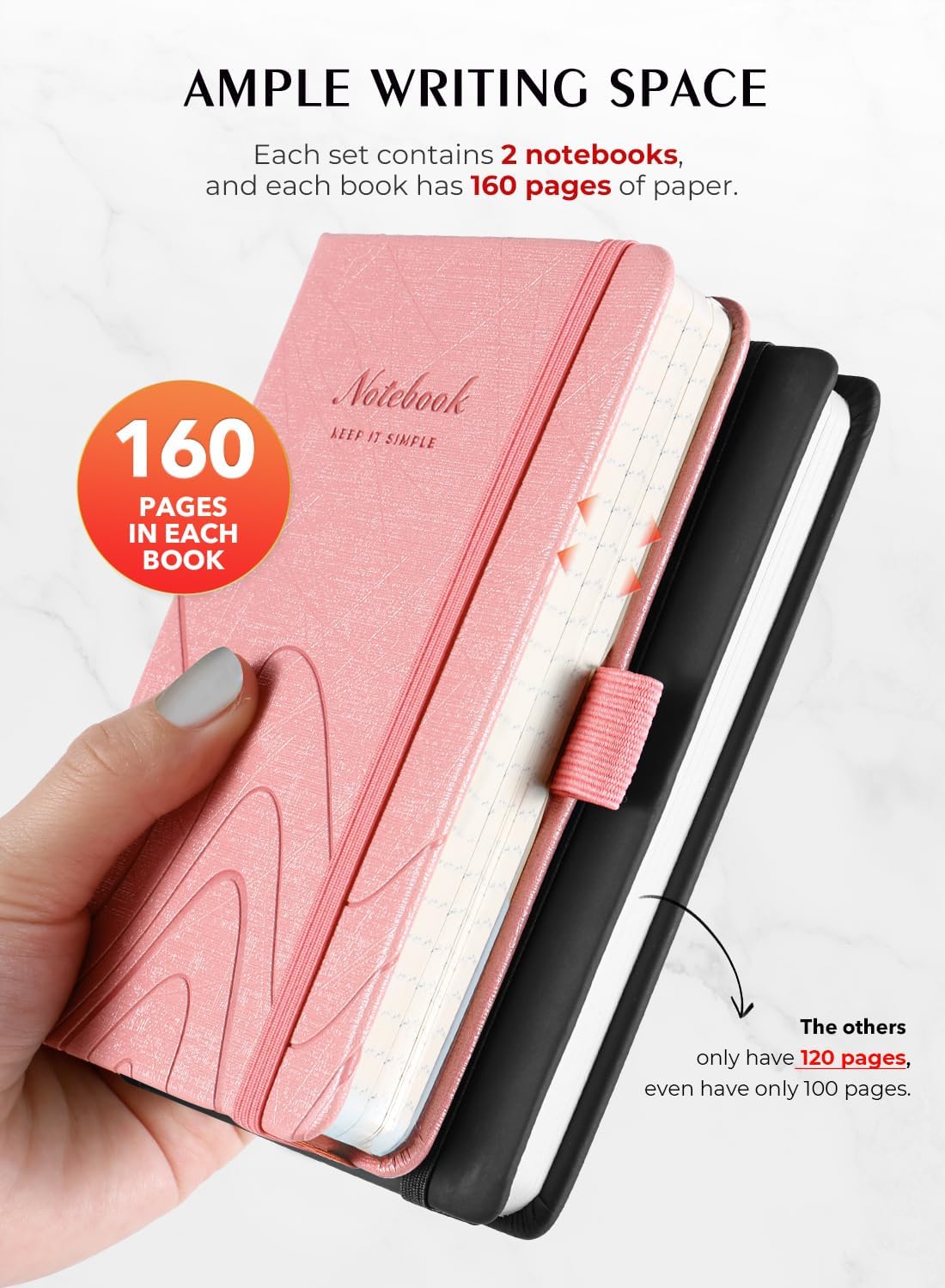 AISBUGUR Pocket Notebook, Small Notebook, 2-Pack Total 320 Pages,3.7" x 5.7" Pocket Notebook (2 Pack, Pink)