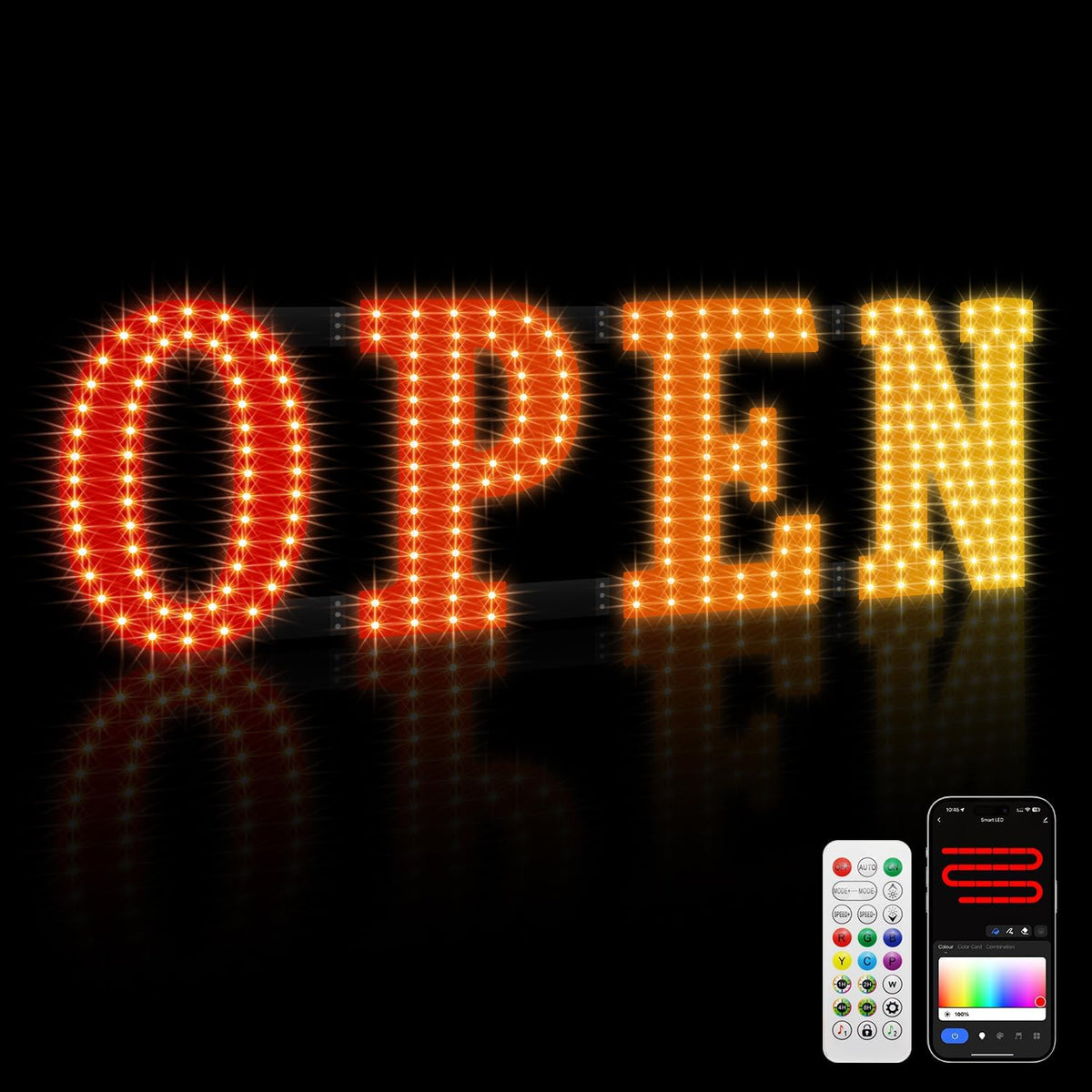 LED Open Signs for Buiness, 30"x10"Large Open Light Up Signs with Remote Controls, Smart App, DIY Editor Colours Sign Flashing Light for Storefront Window Bar Salon Cafes Retail Shops