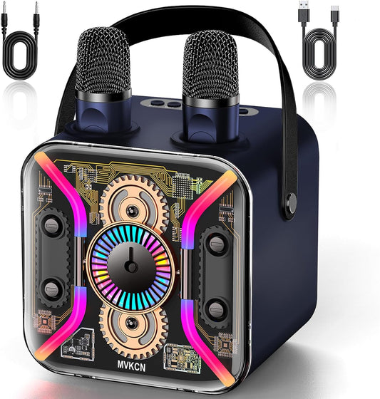 Karaoke Machine for Adults with Two Karaoke Microphone Wireless, PA System Bluetooth Speaker with Microphone Supports Bass Treble, TF Card, USB, AUX, Karaoke Machine for TV, Party, Birthday (Blue)