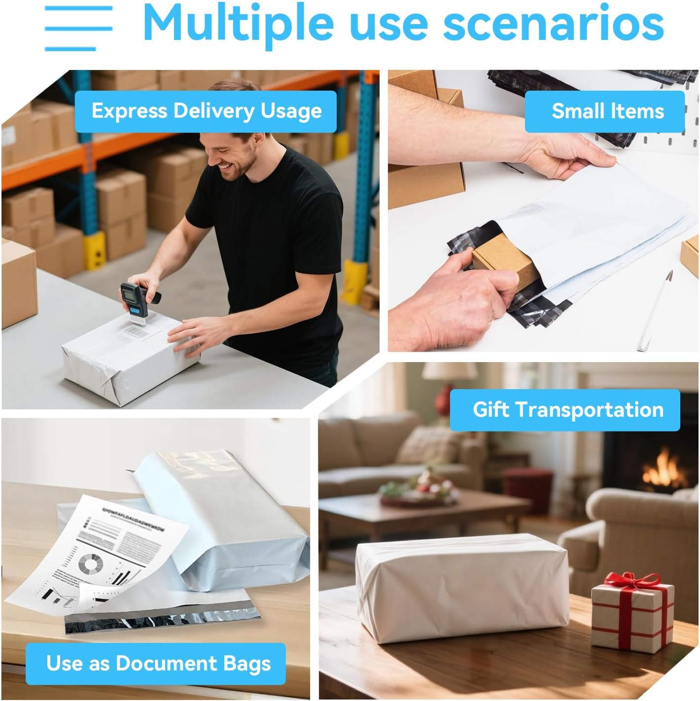 200PCS Poly Mailers 12 x 15.5 Inch, 2 Mil 5 Layer Waterproof Shipping Bags for Mailing, Clothing, Books and Package, Strong Adhesive Self Sealing Postal Envelopes for Small Business, White