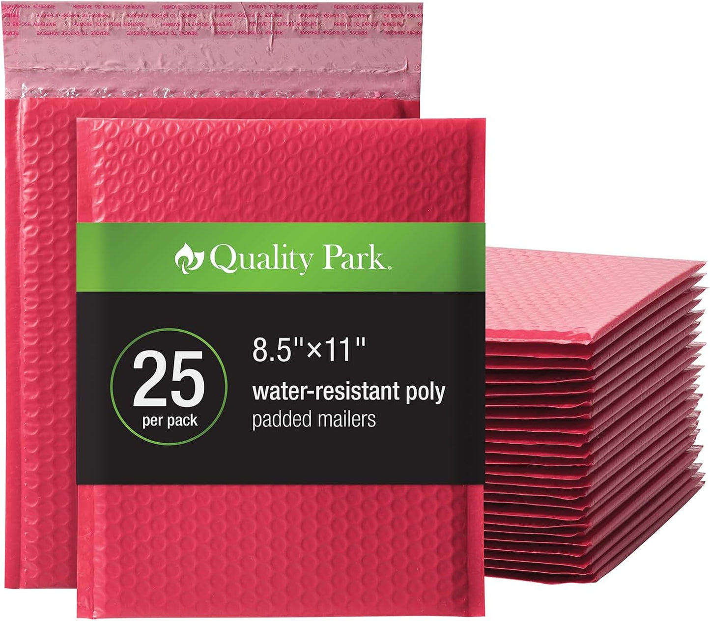 Quality Park Bubble Mailers, 8.25 x 11 Shipping Envelopes, Water Resistant Red Poly Padded Envelopes, Redi-Strip Peel Off Closure, 25/Box (QUA85869)