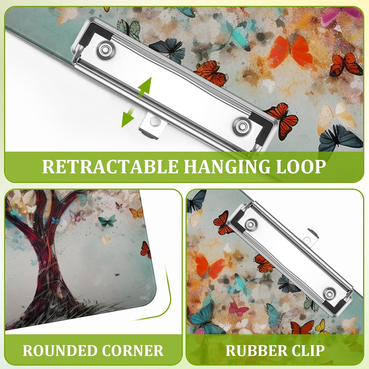 Colorful Blossoming Tree Clipboard,Decorative Acrylic Clipboard with Low Profile Metal Clip for Office,School,Teachers,Students Standard Letter Size 9x12.5