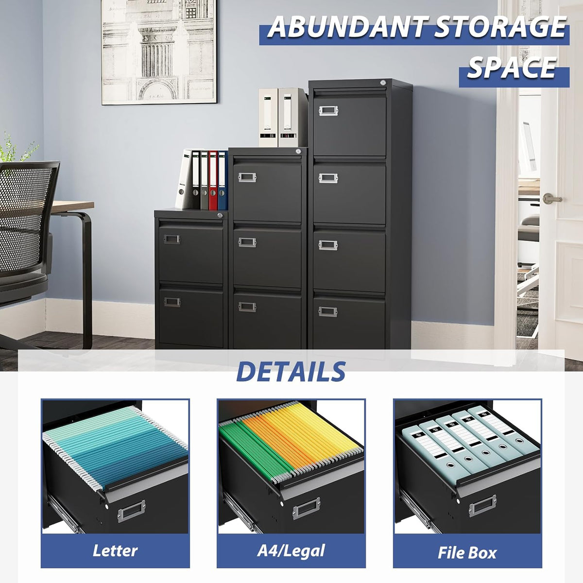 2 Drawer File Cabinet, Filing Cabinets for Home Office, Metal Vertical File Storage Cabinet with Lock, Locking File Cabinet for A4 Legal/Letter, 15.1" W x 17.7" D x 28.7" H, Assembly Required