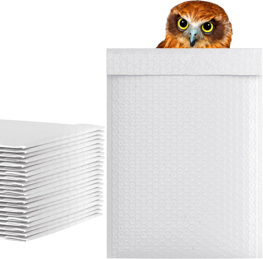 White Poly Bubble Mailers Self Seal, 9.5 x 13.5 Inch. Pack of 100 Bubble Packaging Envelopes for Shipping. Durable Padded Envelopes Waterproof. Self Seal Padded Mailers. Shipping Packages