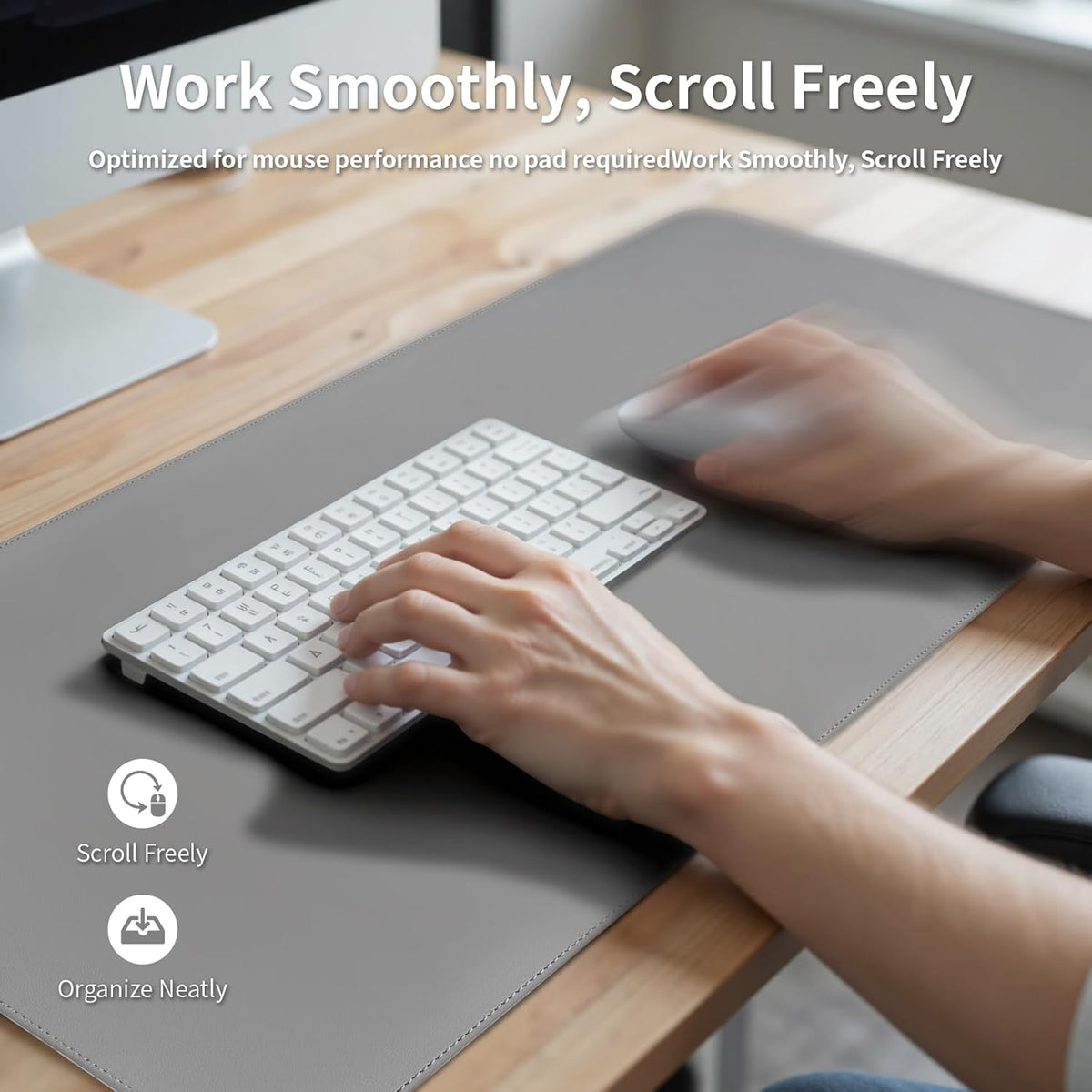 Oversized Non-Slip Desk Pad Protector – Grips Desk Firmly, Anti-Slip Like You've Never Seen! Vegan Leather Waterproof Laptop Mat for Keyboard & Mouse – Large Office Pad– Mist Gray