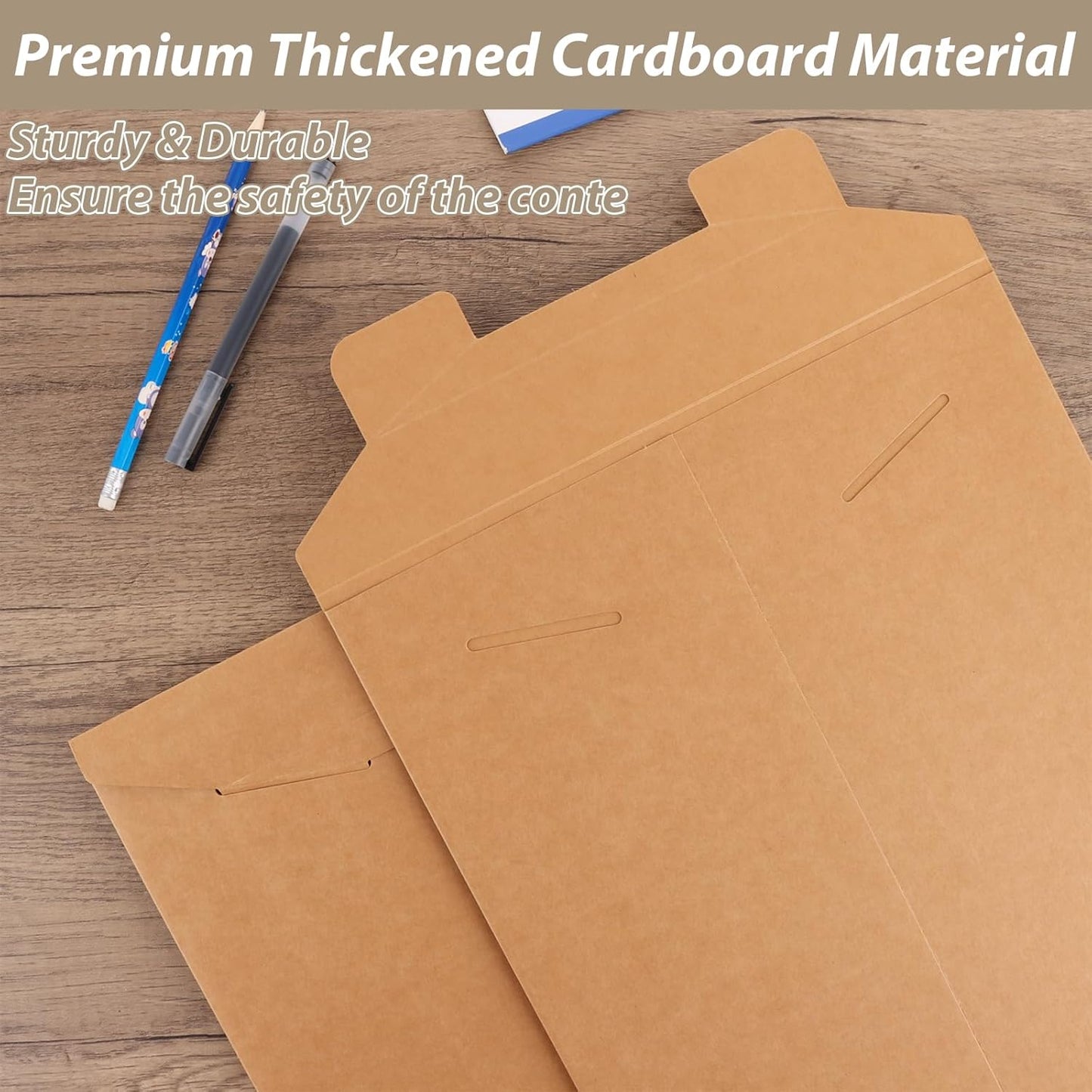 25 Pack 12 x 16 Inch Brown Rigid Mailers, Sturdy Kraft Paper Tab Lock Rigid Mailers, Double Wall Rigid Cardboard Envelopes Mailers for Shipping Photos Documents Gift Cards CDs