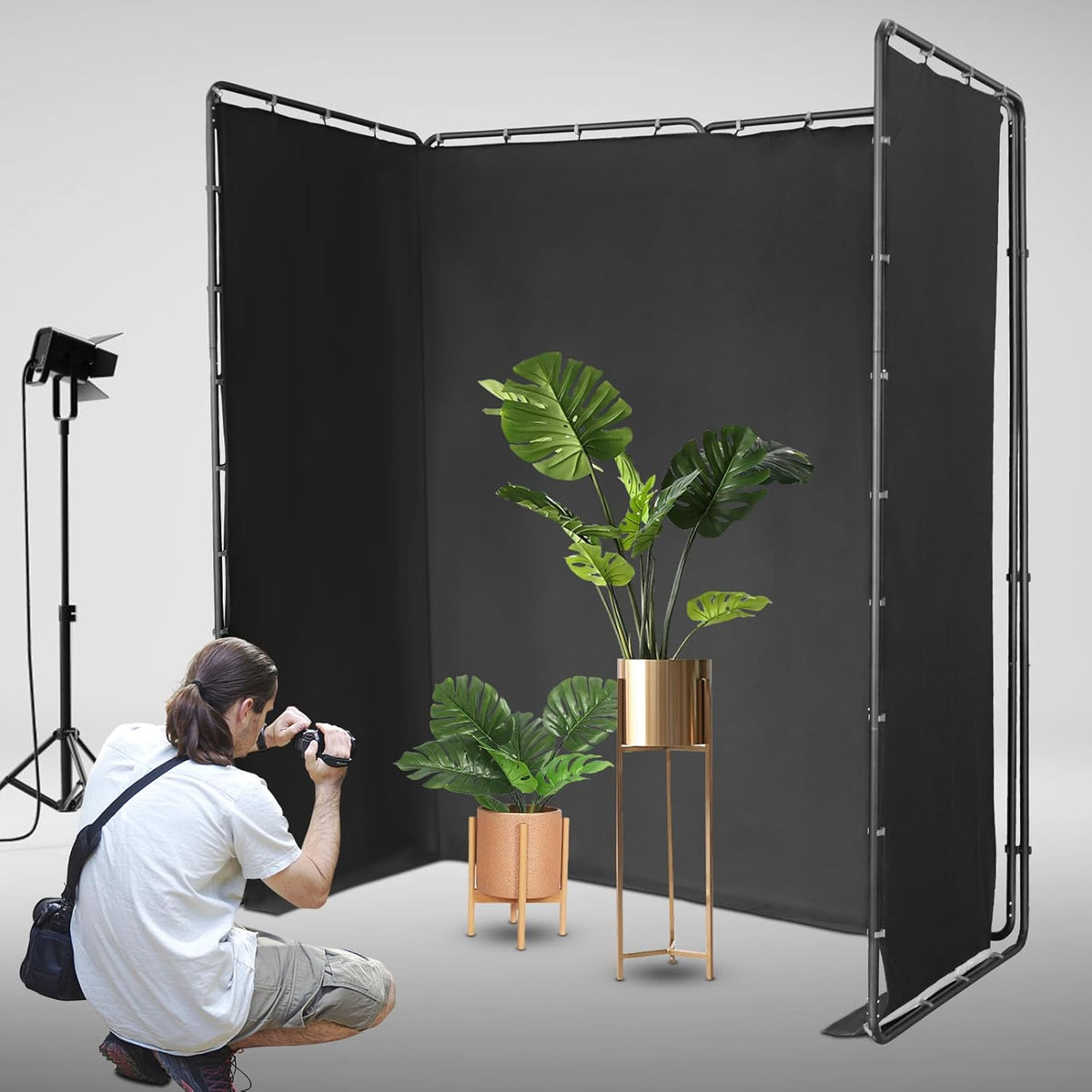 7.87ft x 13.12ft Large Green Screen Backdrop with Stand, Portable Foldable Photography Backdrops Large Collapsible Backdrop System for Photo Studio Video Shooting, Live Streaming (Black)