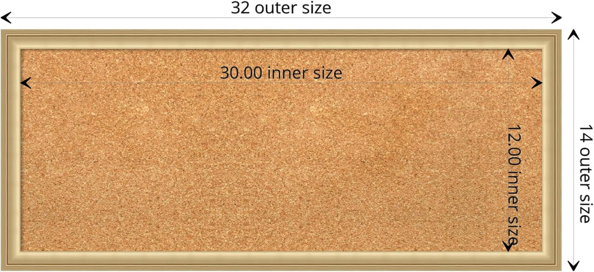 Amanti Art Natural Cork Board for Wall, 14x32 Vision Board with Gold Frame, Medium Corkboard Office Decor for Home Organization, Casual Corkboard Pinboard to display items for home organization