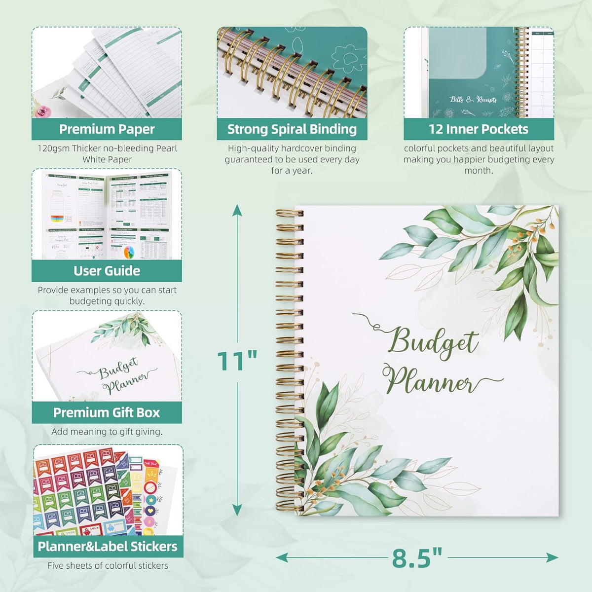 SOLIGT 8.5 x 11 inches Large Budget Planner and Monthly Bill Organizer – Premium Hardcover Budget Book with 12 Pockets for Savings, Debt, Expense Tracking – Budget Tracker with Stickers