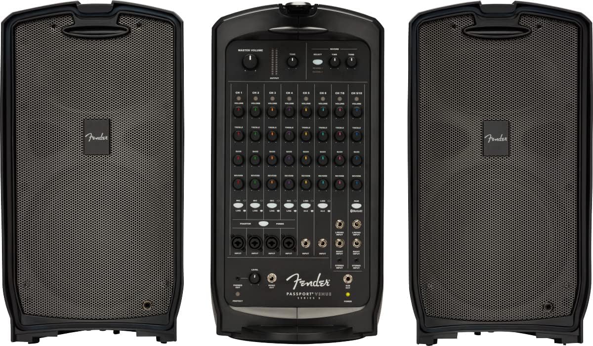 Fender Passport Venue S2 Portable PA System Bundle with Compact Speaker Stands, XLR Cable, and Instrument Cable