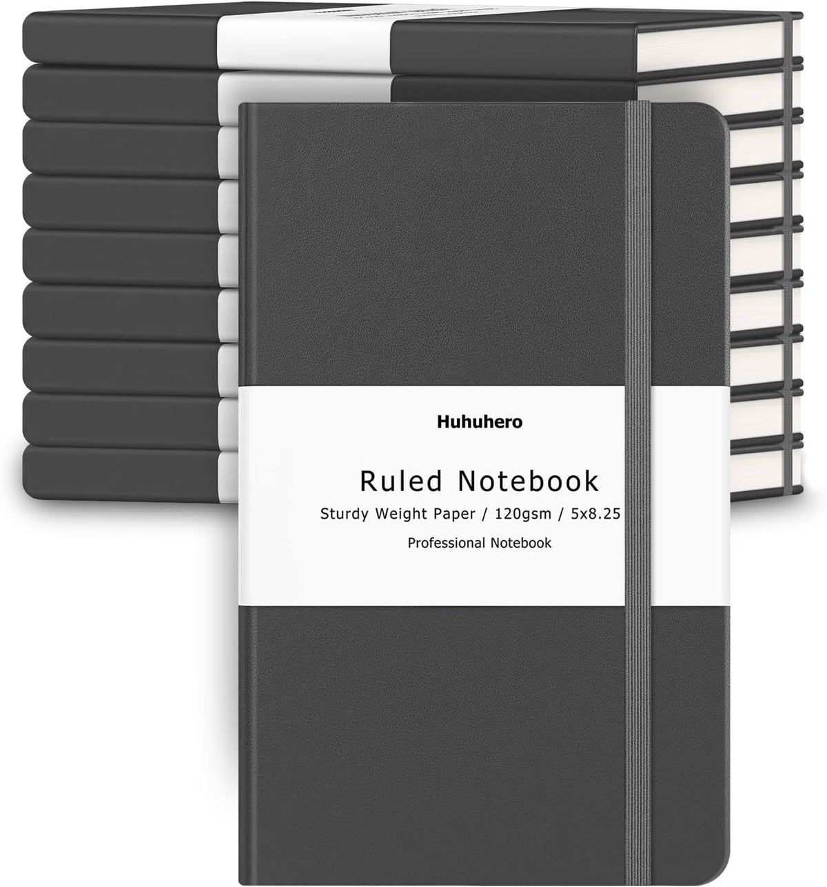 Huhuhero Notebooks Journal, College Ruled Notebook, Premium Thick Paper Lined Journal, Hardcover Notebook for Office Home School Business Writing Note Taking Journaling, 5"×8.25" (10, Dark Gray)