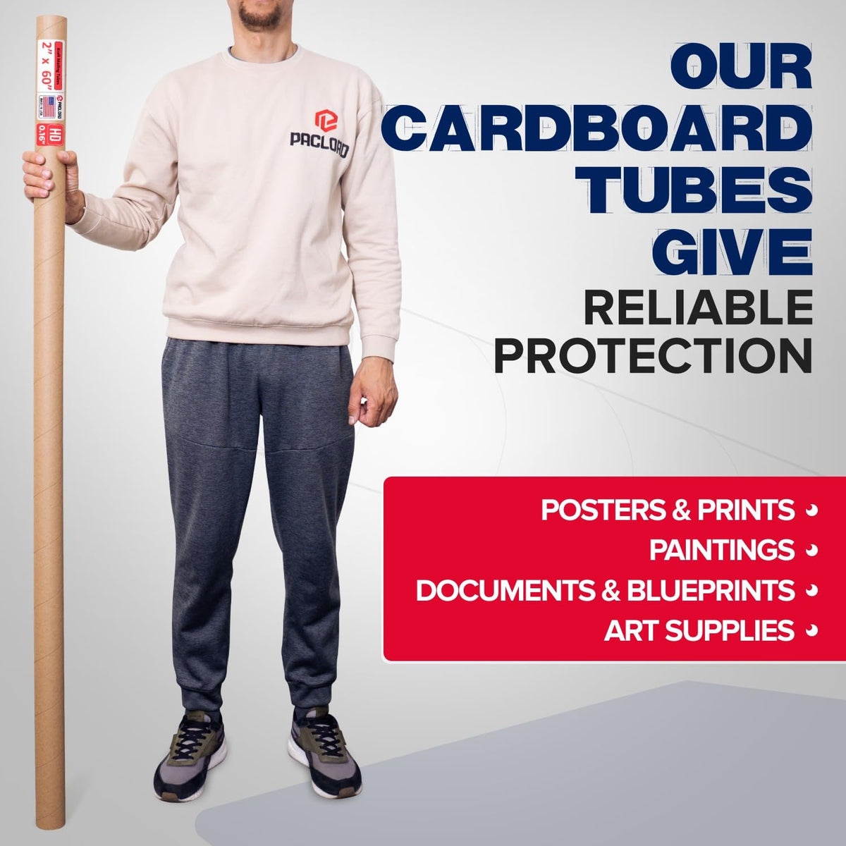 2" x 60" Heavy-Duty Reinforced Cardboard Mailing Tube, Pack of 4 Tubes with 8 Caps – Secure USPS Approved – Great for Shipping and Storing of Prints, Artwork, Posters or Documents