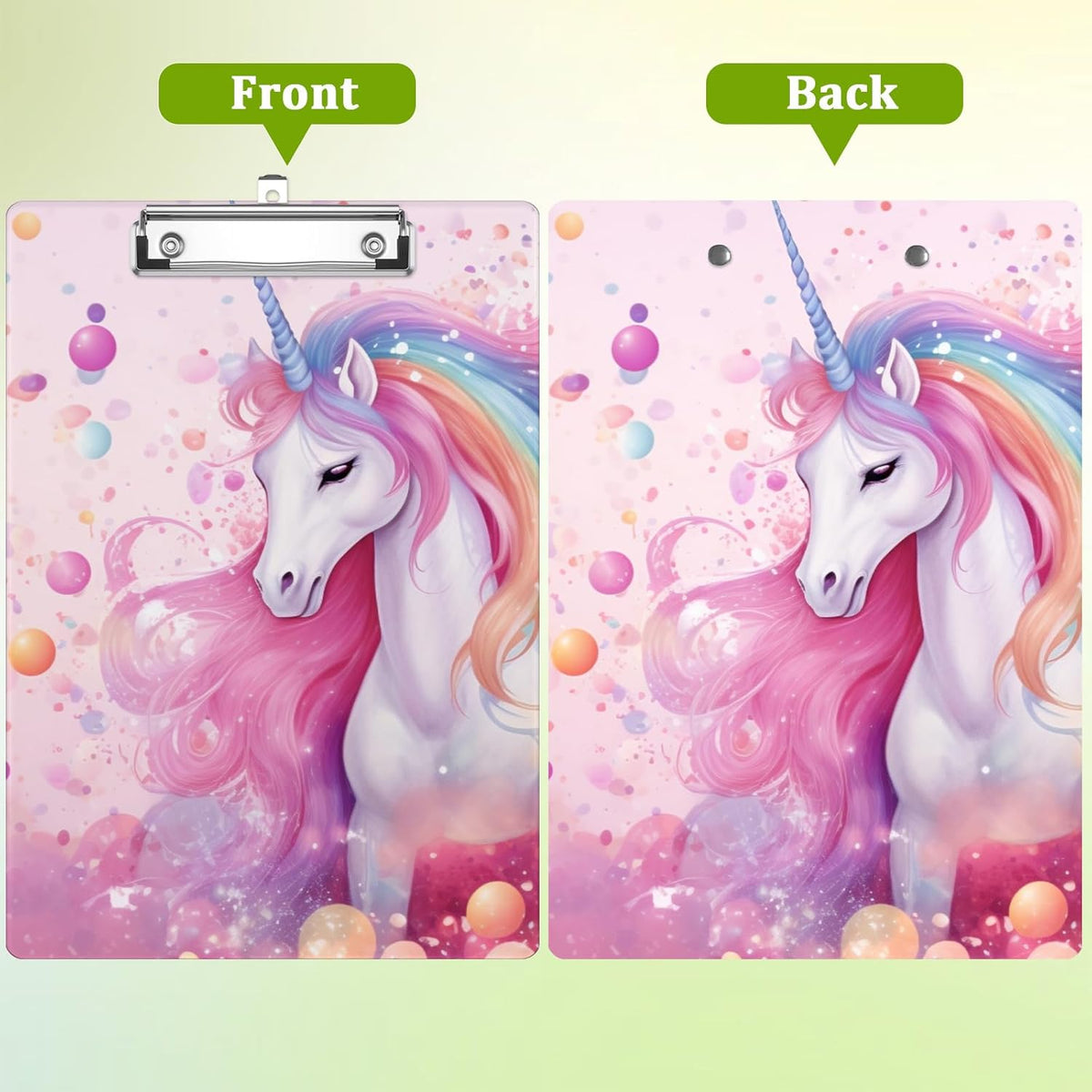 White Horse Clipboard,Decorative Rainbow Acrylic Clipboard with Low Profile Metal Clip for Office,School,Teachers,Students Standard Letter Size 9x12.5