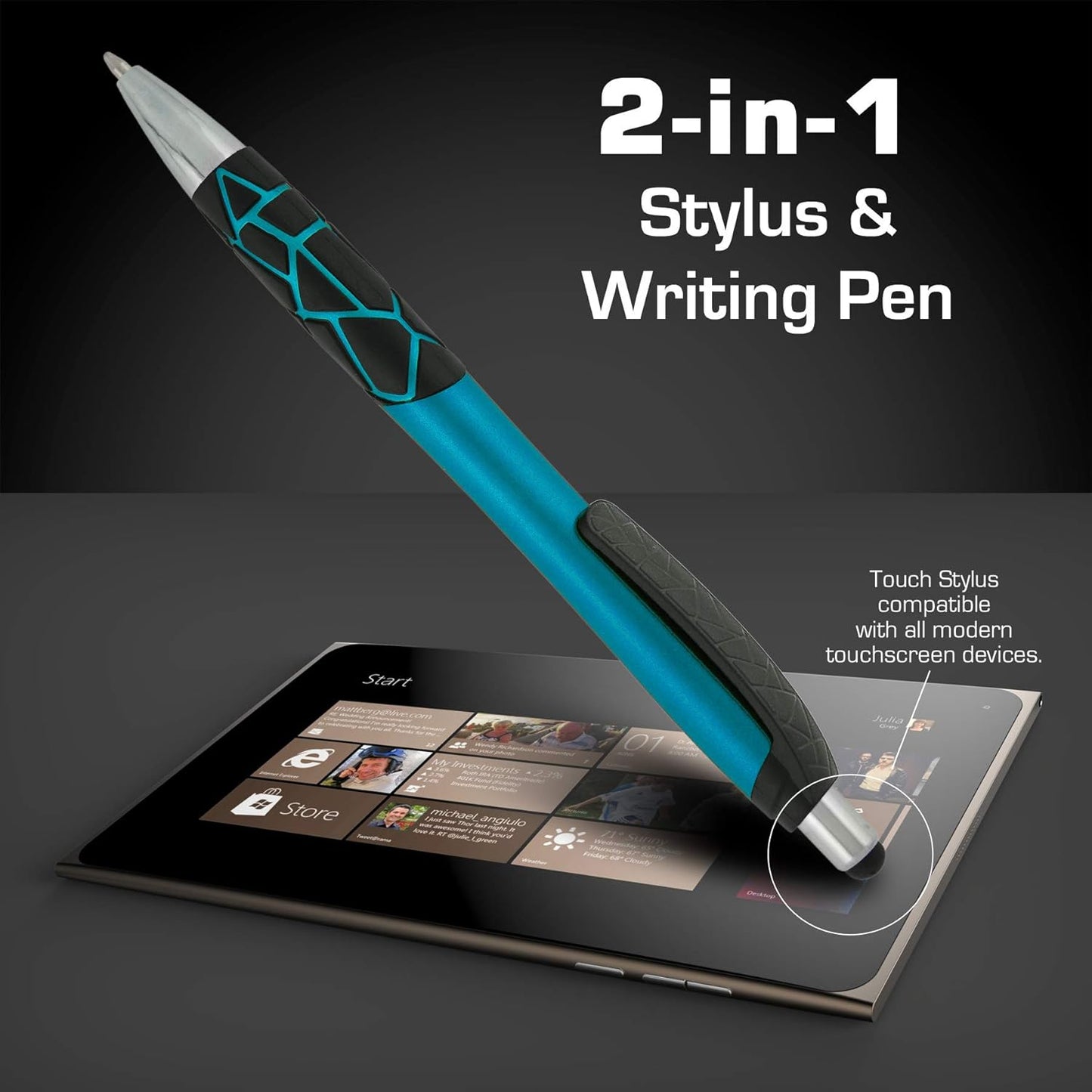 Stylus Pens -2 in1 Capactive Touch Screen with Ballpoint Writing Pen Sensitive Stylus Tip For Your iPad iPhone Samsung Galaxy & All Smart Devices -Metallic Barrel - Assorted Colors Comfy Grips,6 Pack