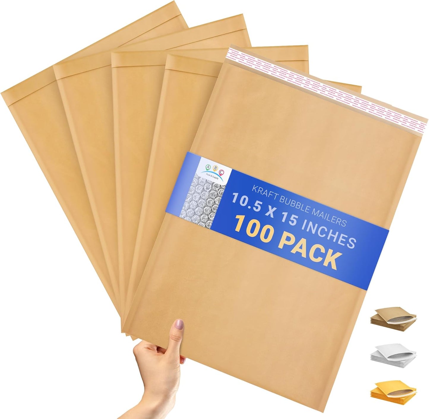 ABC PACK & SUPPLY Brown Kraft Bubble Mailer Envelopes, 10.5 x 15 Inches. 100 Pack Mail Padded Envelopes Self Seal. Kraft Bubble Mailers. Tear-Resistant Mailing Envelope Padded. Sturdy Paper Mailer
