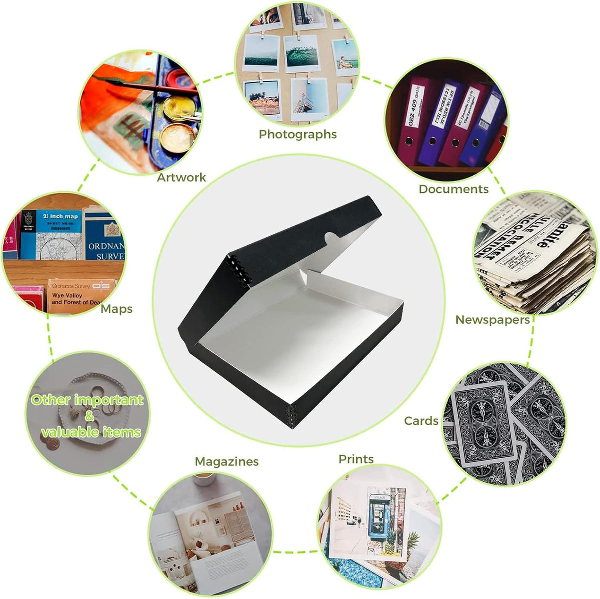 Lineco Folio Storage Box, Clamshell Design, 9.5x12.5x1.75 Inches, Archival Boxboard, Preserve Photos, Cards, Magazines, Documents, Art, Ephemera, Family Records, Black, Pack of 1