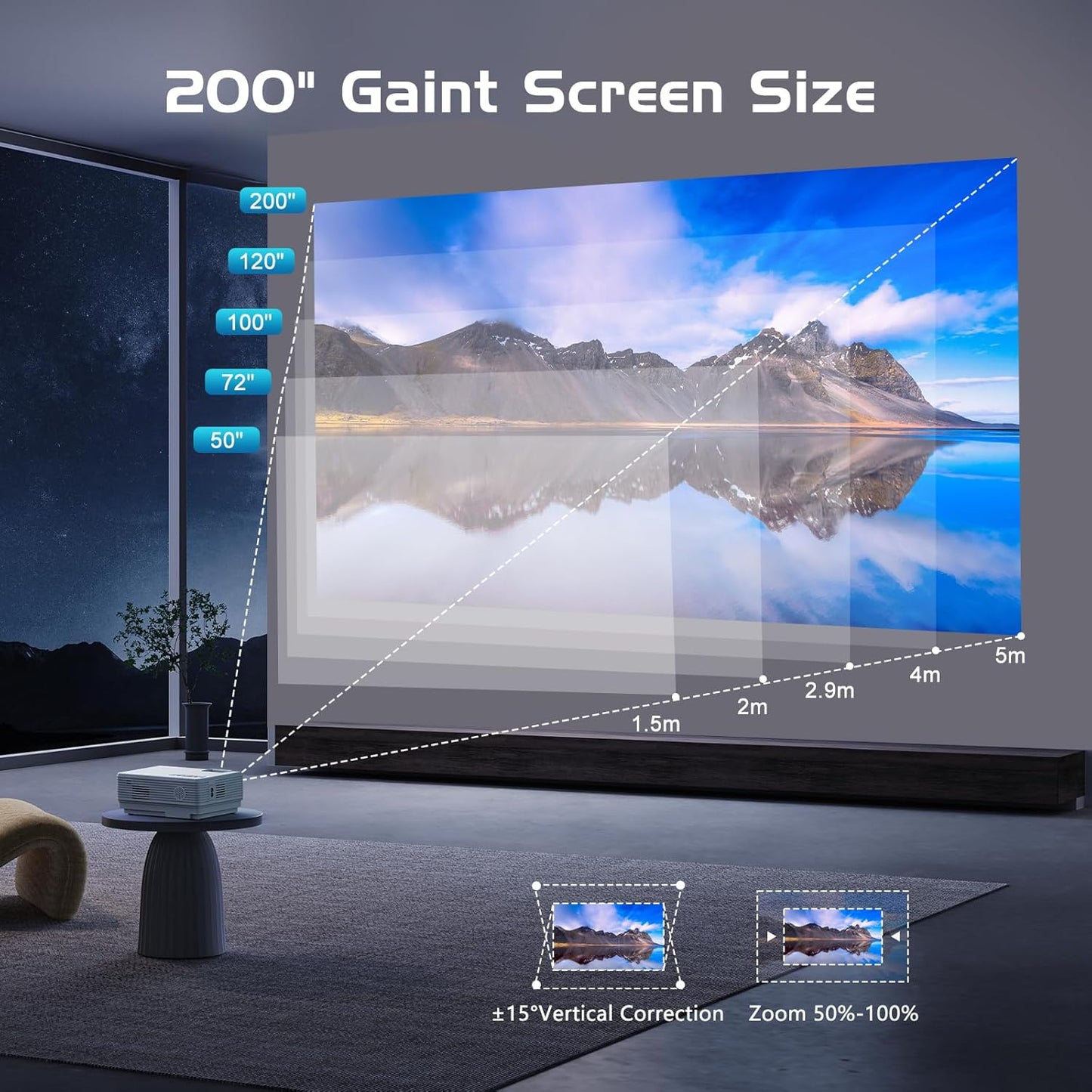 Mini 1080P Projector with Screen, Portable Home Theater Movie Projector with Two-Way Bluetooth, HDMI/USB Input for Smartphone/TV Stick, Ideal for Indoor & Outdoor Use