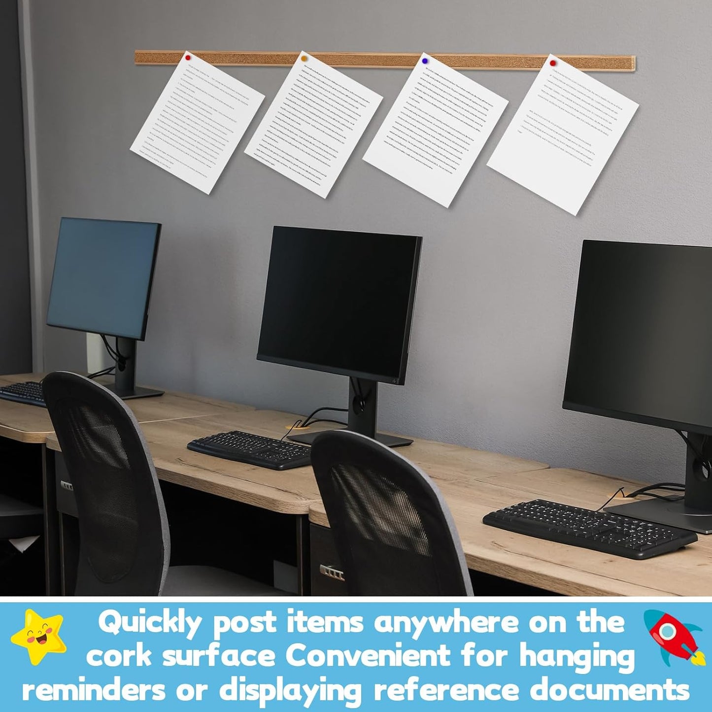 5 Pcs 48" x 1" Cork Strips Bulletin Bar Strips for Wall Bulletin Board Aluminum Trim Brown Cork Boards with Accessories for Paste Notes Photos Classroom Office Holiday Decor