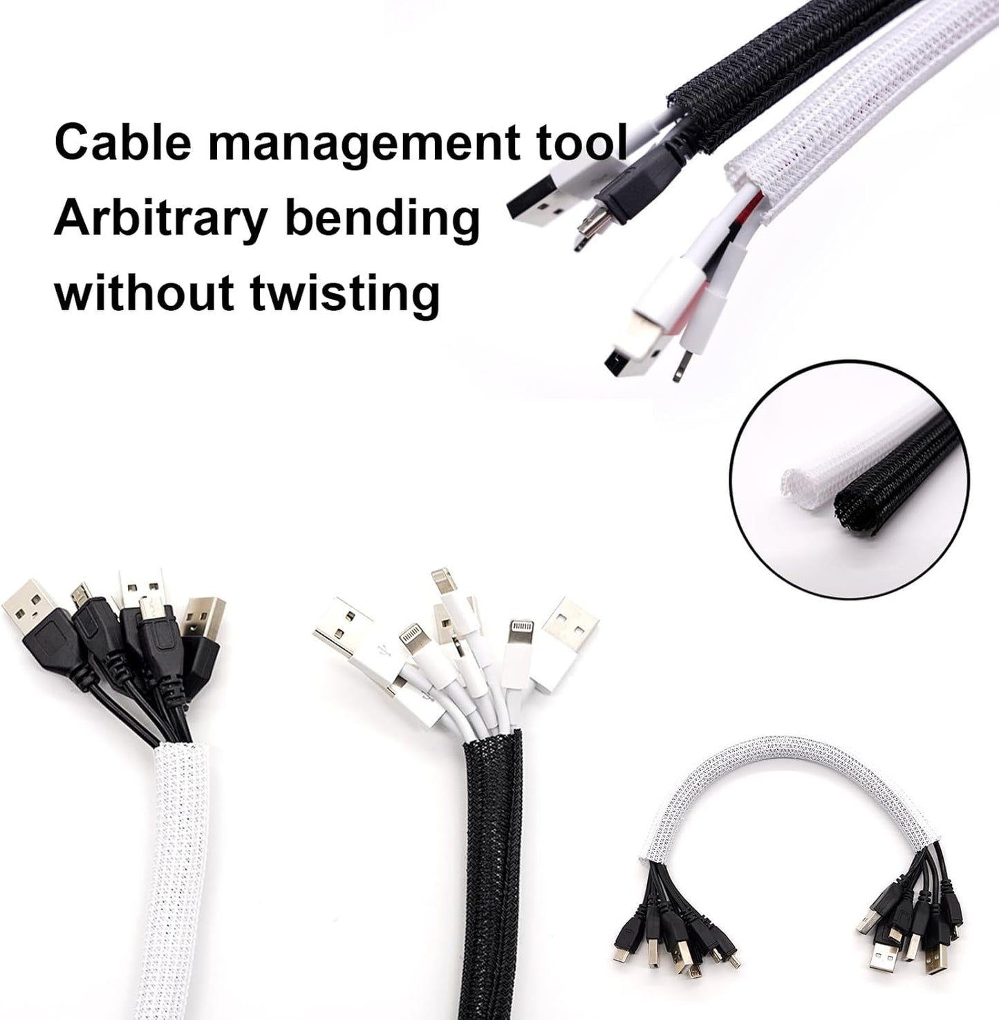50ft – 1" Split Wire Loom Tubing Cable Sleeve – Braided Cord Protector for Power Cords, Audio Video Cables, USB, Automotive Wiring – Pet Chew Resistant, Flexible Wire Organizer – Black