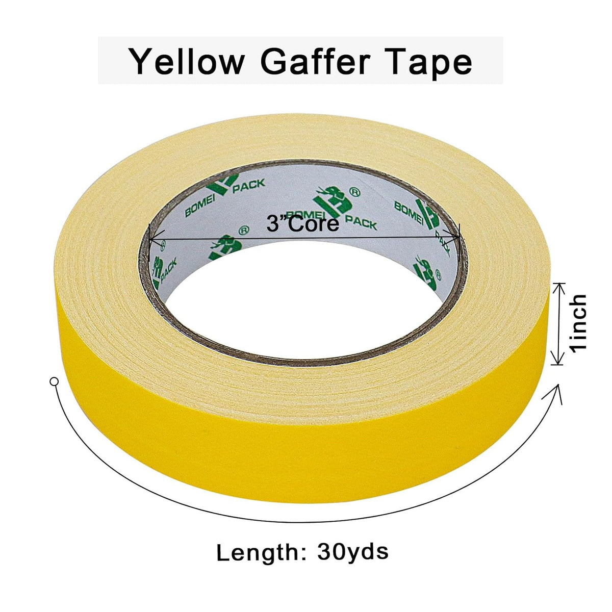 BOMEI PACK Yellow Gaffer Tape, Matte Non-Reflective, 1inch x 30yds No Residue Hand Tear Self-Adhesive Gaffer Tape for Labeling, Cable, Stage, Photo Studio, Painters and Duct Repair, 1 Pack