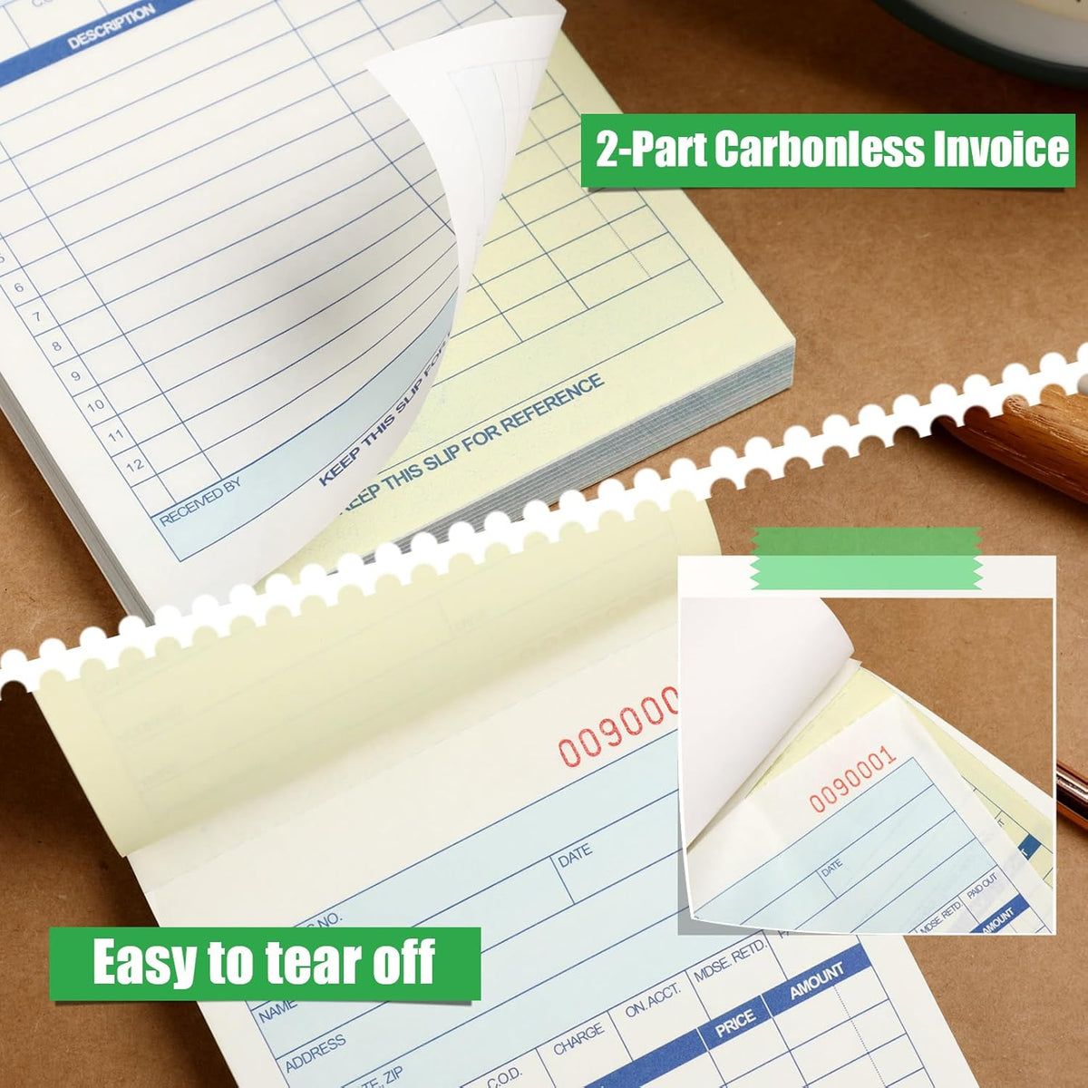 Lincia 24 Pads Sales Order Books 2 Part Carbonless (White/Canary Yellow) Receipt with Carbon Copies Cover Receipt Form Invoice 50 Sets Per Book (4.18 x 7.2 Inch/ 10.6 x 18.3 Cm)