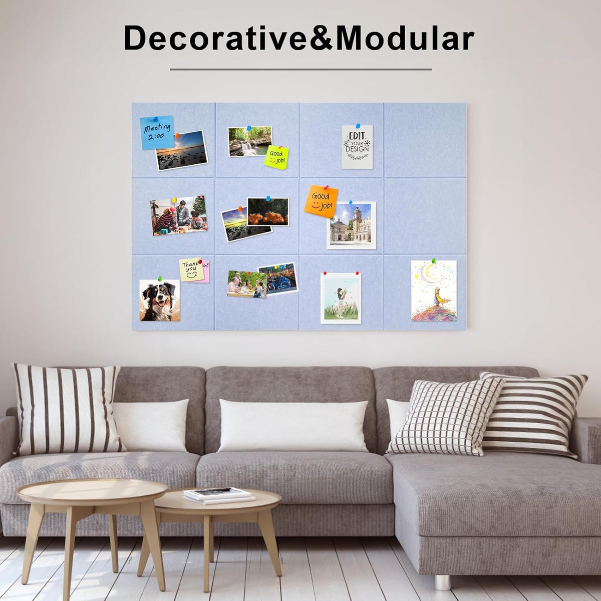 Large Cork Board for Wall 12 Pack, Bulletin Board 48" X 36", Felt Board Wall Tiles with 72 Damage-Free Removable Pads & Push Pins, Alternative Pin Board Cork Board for Office Home, Purple