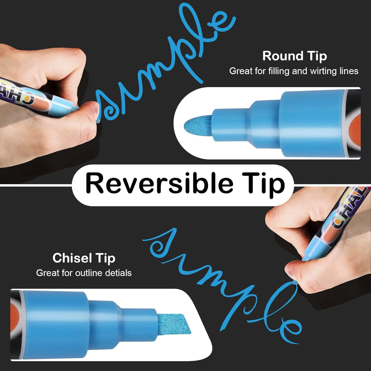 Liquid Chalk Markers Pens - 24 Colors Washable & Wet Erase Neon Chalk Makers for Blackboard, Chalkboard Signs, Glass Window, Graduation Celebration School Kids Art - Erasable Window Markers for Cars