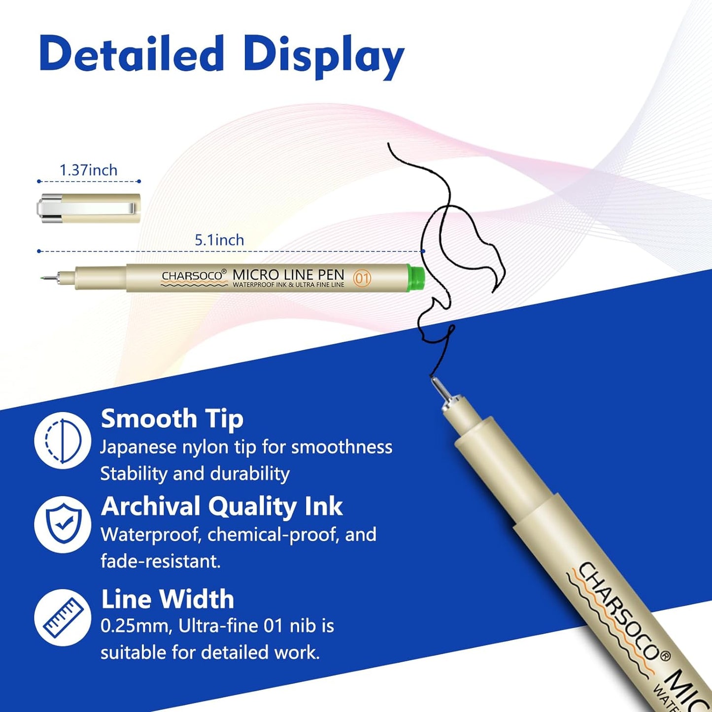 01 Micro Pen, Fine Point Pen with 6 Colors, Waterproof Archival Ink, 0.25mm Fineliner Ink Pens for Artist Illustration, Sketching, Anime, Manga, Technical Drawing and Scrapbooking