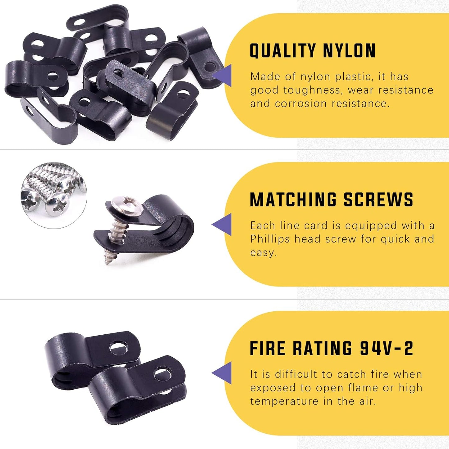 Swpeet 60 Pack Black 5/16 Inch Nylon Plastic R-Type Cable Clips Clamp Kit, Nylon Screw Mounting Cord Fastener Clips with 60 Pack Screws for Wire Management (5/16 Inch, Black)