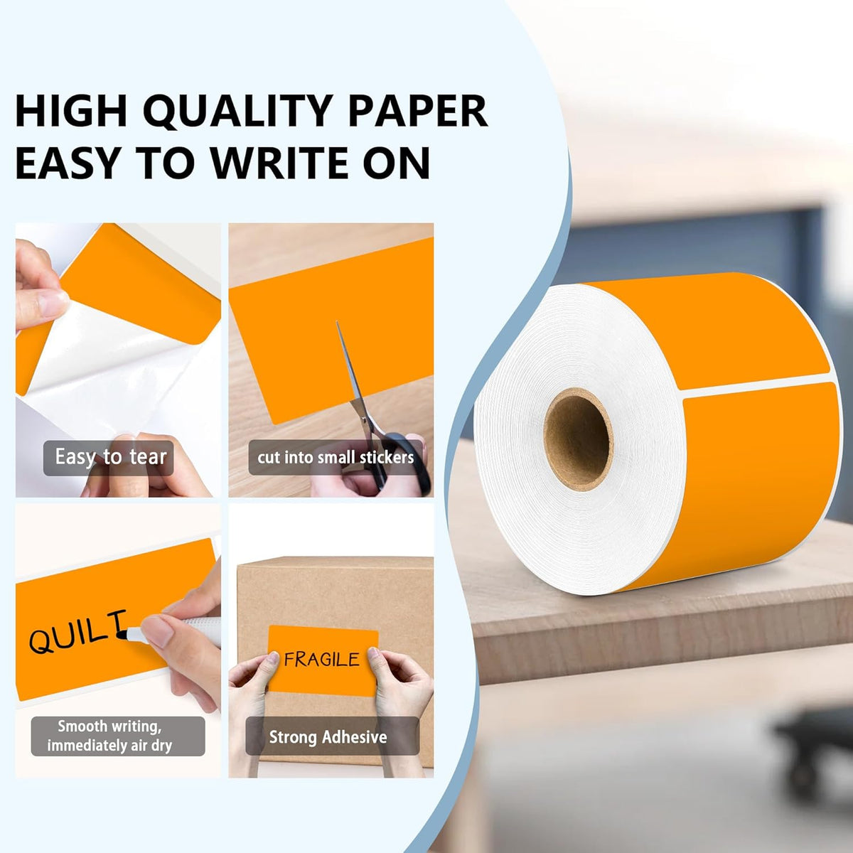 PARLAIM 3 X 5 Inch 1000Per/4Rolls Rectangle Inventory Color Coding Labels,Roll Square Label Stickers for Home (Fluorescent Orange)