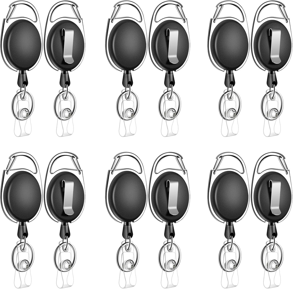 6 Pack Retractable ID Badge Holder Badge Reel with Carabiner and Belt Clip Badge Reels Retractable with Key Chain for Office Worker Doctor Nurse