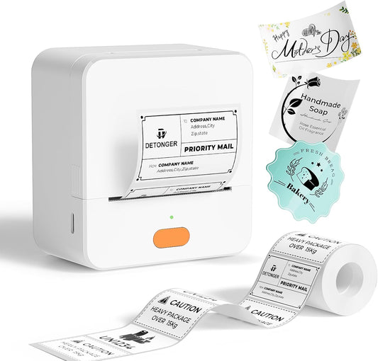 Label Maker Machine with Tape P1 2 Inch Thermal Printer Portable Bluetooth Shipping Label Printer Sticker Maker Labeling Machine Home Office School Business Use Rechargeable White