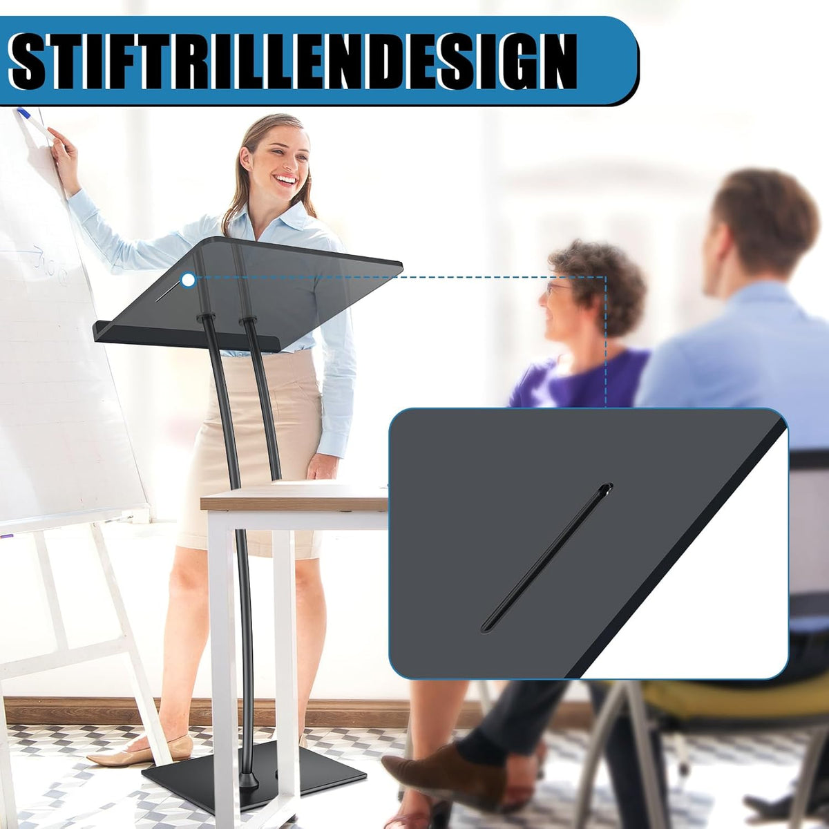45'' Acrylic Podium Stand, Ultra Clear Iron Pulpits for Churches, Modern Lectern for Church, Conference, Speech, Classroom, 44.9''H x 23.6''L x 15.7''W (Black)